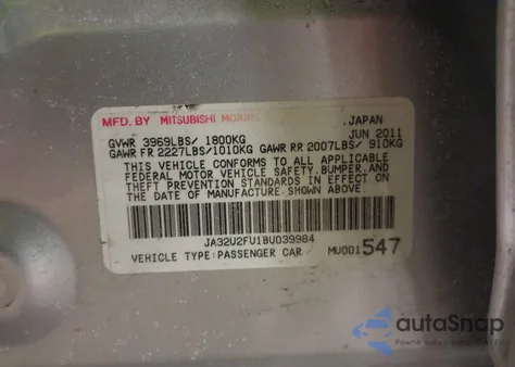 2011 Mitsubishi Lancer Es z USA, uszkodzony, nr VIN JA32U2FU1BU039984